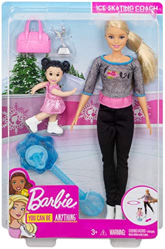 Barbie Quieo Ser Patinadora sobre hielo - Muñeca con niña y accesorios (Mattel FXP38)