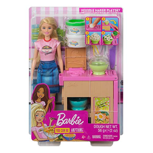 Barbie Restaurante japonés de juguete Noodle Bar, muñeca rubia, mesa de trabajo y accesorios (Mattel GHK43)