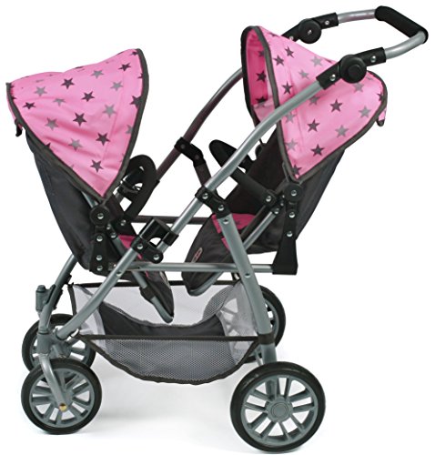 Bayer Chic 2000 689 83 Tandem de Buggy Vario, de Gemelos muñeca Carro, Gris de Estrellas, Color Rosa