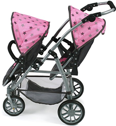 Bayer Chic 2000 689 83 Tandem de Buggy Vario, de Gemelos muñeca Carro, Gris de Estrellas, Color Rosa