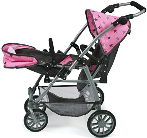 Bayer Chic 2000 689 83 Tandem de Buggy Vario, de Gemelos muñeca Carro, Gris de Estrellas, Color Rosa