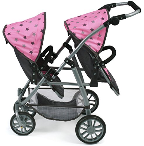 Bayer Chic 2000 689 83 Tandem de Buggy Vario, de Gemelos muñeca Carro, Gris de Estrellas, Color Rosa