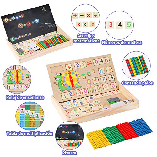 BBLIKE Juguetes de Madera Niños, Tablero Montessori Reloj Pintura Números Apilamiento Clasificación Matemática Aprendizaje de Juegos, Juguetes Educativos 3 4 5 años Niños (A)