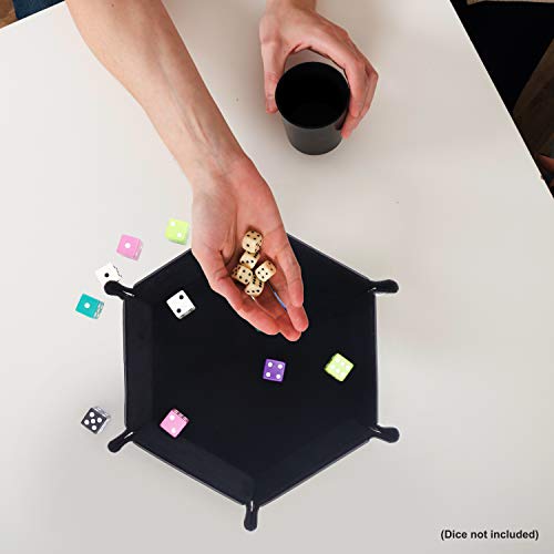 BELLE VOUS Bandeja de Dados - Bandeja Plegable Hexagonal Cuero Sintético y Terciopelo Negro para Juegos de Dados como DND, D&D, Juegos de rol y Otros Juegos de Mesa (Negro)