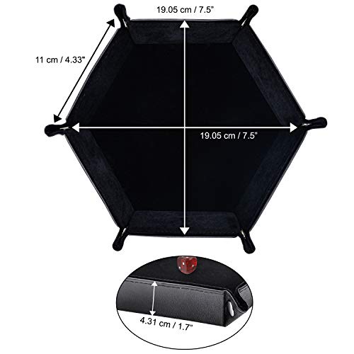 BELLE VOUS Bandeja de Dados - Bandeja Plegable Hexagonal Cuero Sintético y Terciopelo Negro para Juegos de Dados como DND, D&D, Juegos de rol y Otros Juegos de Mesa (Negro)