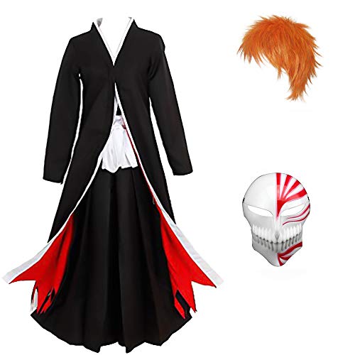 Bingchuan Bleach Kurosaki Ichigo Disfraz de Cosplay Traje de Anime japonés Conjunto Completo con máscara de Peluca