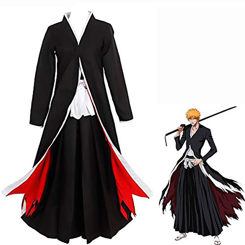 Bingchuan Bleach Kurosaki Ichigo Disfraz de Cosplay Traje de Anime japonés Conjunto Completo con máscara de Peluca