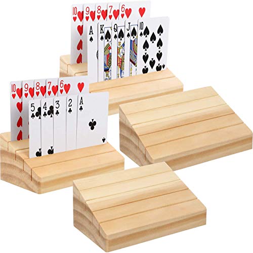 Blulu Soporte de Carta de Juego de Madera Estante de Bandeja de Organizador de Tarjetas Decorativas para Organizando Cartas en Juego, Rummy, Fiesta y Partido (Juego de 4)