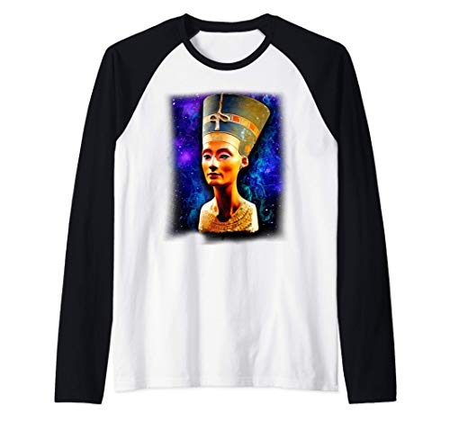 Busto de estatua egipcia Reina Nefertiti Camiseta Manga Raglan