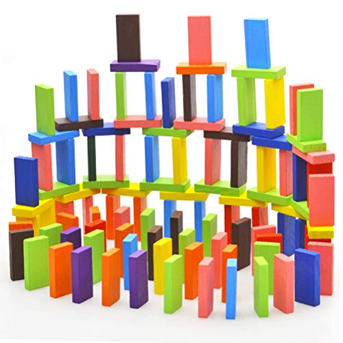 BUYGOO 240pcs Madera Dominó Set Classic Bloques de construcción Puentes, campanario y Molino de Viento, Diversión Domino Niños Edificio Educativo Temprano Juego de Diversión