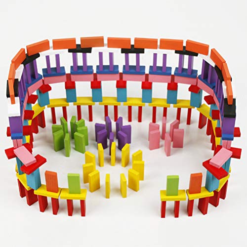 BUYGOO 240pcs Madera Dominó Set Classic Bloques de construcción Puentes, campanario y Molino de Viento, Diversión Domino Niños Edificio Educativo Temprano Juego de Diversión