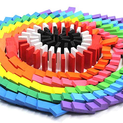 BUYGOO 240pcs Madera Dominó Set Classic Bloques de construcción Puentes, campanario y Molino de Viento, Diversión Domino Niños Edificio Educativo Temprano Juego de Diversión