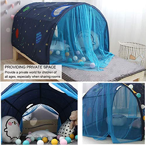 Carpa para cama de juegos para niños Carpa de túnel para juegos para niños Carpa para cama Sky Dream Carpas para cama con cortina de red doble y bolsa de transporte para niños Caja de juego(AZUL)