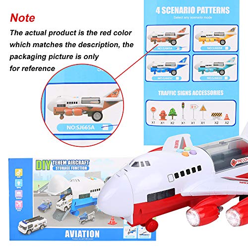 CestMall Trucks Coche Avión Juguetes Juego de extinción de Incendios Transporte Vehículo de Carga, Juguete Educativo Avión electrónico Grande con 6 Coches y 11 señales de tráfico Juego de Juguete de