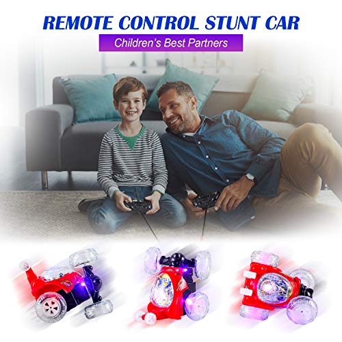 CHwares Stunt Car Radio Invincible 360 ​​Lumière Enfants Télécommande Avec Son on / Off, Rechargeable Turbo Power Twister Wheels Racing RC Stunt Cars 18cm Rouge