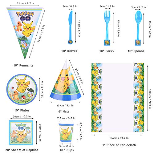 Colmanda Cumpleaños de Pokemon, 78 Piezas Pikachu Infantil de Pokemon Team Cartoon Anime Theme Artículos para Fiesta de Cumpleaños