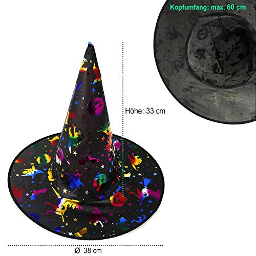 com-four® 3X Sombrero de Bruja para Disfraz de Bruja - Sombrero de Mago Ideal para Carnaval, Halloween - 33 x 38 cm (03 Piezas - Sombrero de Bruja de Colores)