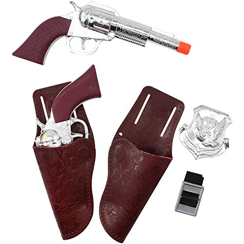 com-four® Conjunto de 12 Piezas con Utensilios de Vaquero con Pistolas, Fundas, Marcas y Cinturones: Accesorios de Disfraces para Mardi Gras y Halloween