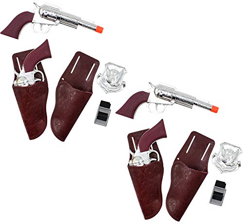 com-four® Conjunto de 12 Piezas con Utensilios de Vaquero con Pistolas, Fundas, Marcas y Cinturones: Accesorios de Disfraces para Mardi Gras y Halloween