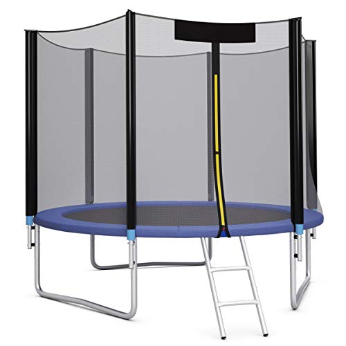 COSTWAY Trampolín Exterior Cama Elástica de Jardín Trampolín con Red de Protección y Escalera para Parque Patio (Azul, Ø305cm)