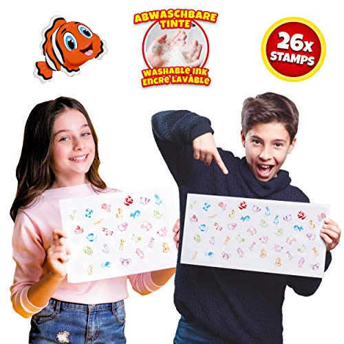 CRAZE- Estuche de estampillas Stamp Case 26 Sellos para niños con Estampado de Animales, Incluye un Bloque de Papel en una Caja-Tinta Lavable 17784, Multicolor , color/modelo surtido