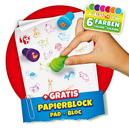 CRAZE- Estuche de estampillas Stamp Case 26 Sellos para niños con Estampado de Animales, Incluye un Bloque de Papel en una Caja-Tinta Lavable 17784, Multicolor , color/modelo surtido