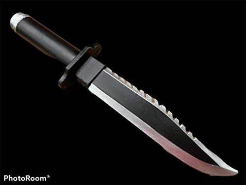 Cuchillo de supervivencia de goma Johnnies, tamaño completo, accesorio para disfraz de 32 cm, herramienta de senderismo de montaña, accesorio de disfraz de Rambo