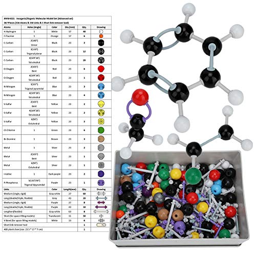 Delaman Atom Model, 267 Pcs Kit de Estructura Inorgánica Molecular Orgánica Atom Link Model Set Herramientas Educativas para Estudiantes Maestros