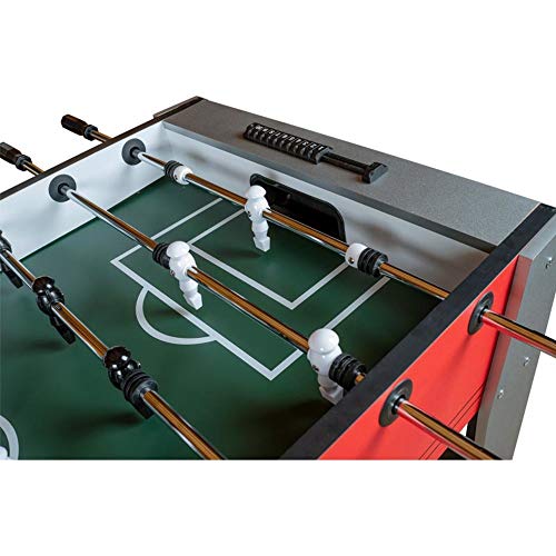 Devessport - Futbolín Económico Saphire Red - Gran tamaño - Patas con mayor estabilidad - Barras de metal - Mango de plástico - Retorno de bolas - Con posavasos - Medidas: 139.5 x 74 x 88 Cm