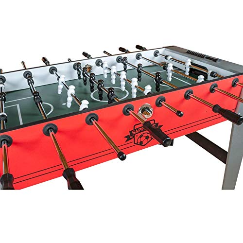 Devessport - Futbolín Económico Saphire Red - Gran tamaño - Patas con mayor estabilidad - Barras de metal - Mango de plástico - Retorno de bolas - Con posavasos - Medidas: 139.5 x 74 x 88 Cm