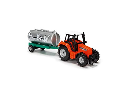 Dickie Toys 203733001 Farm Life Team - Tractor con Remolque, Juguete de Granja, Tractor de Juegos, con depósito, Remolque para Caballos o heno, 3 Modelos Diferentes, 18 cm, a Partir de 3 años