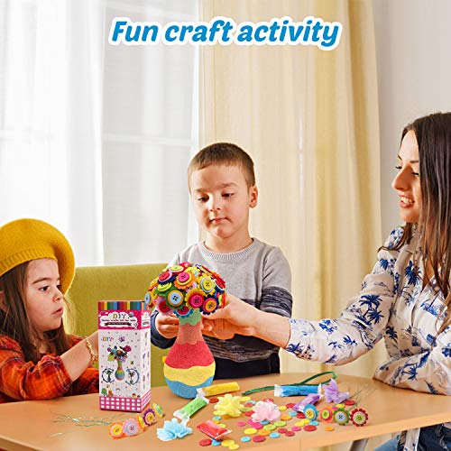 DigHealth Crafting Kit para Niño, Kit de Artesanía, DIY Florero con Ramo de Botones y Flor De Tela para Niñas Niños Edad 4 5 6 7 8 9 10 12 años