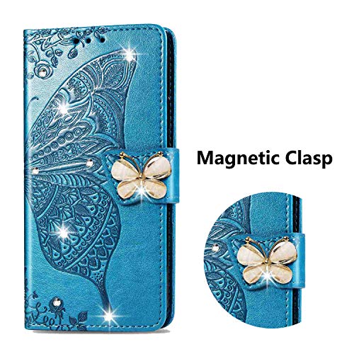 Draamvol Funda para teléfono móvil con Huawei P Smart 2021, funda de piel sintética, con función atril, diseño de mariposa, color azul