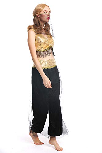 dressmeup - W-0207-S/M Disfraz Mujer Feminino Harem danzarina Oriental Vientre 1001 Noches Negro Oro Talla S/M