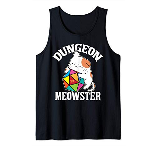 Dungeon Meowster Nerdy D20 Dice Nerd Kitten Cat RPG Gamer Camiseta sin Mangas
