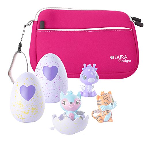 Duragadget - Funda de protección para Hatchimals Colleggtibles Huevos / Figuras coleccionables - De neopreno rosa resistente al agua + asa de fijación (juguetes no incluidos)