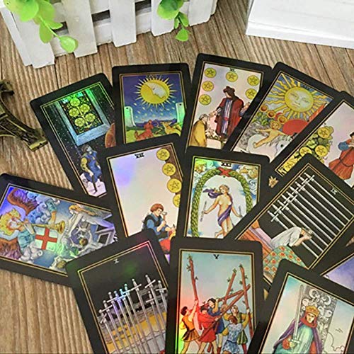 Enzege 78 Pcs Tarot, Tarot Juego de Mesa, Juego de Cartas con Caja para Principiantes (Negro)