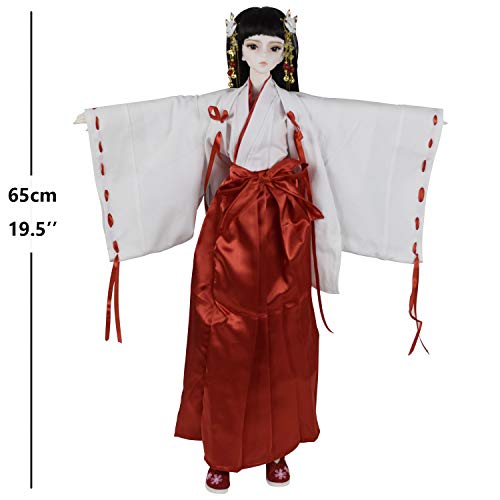 EVA BJD Chica Brujas Japonesa 1/3 BJD Muñeca 24.4in 62 Cm Kimono Muñecas Articuladas + Accesorio Completo Ji Gong Muñecas Femeninas Decoración Inuyasha