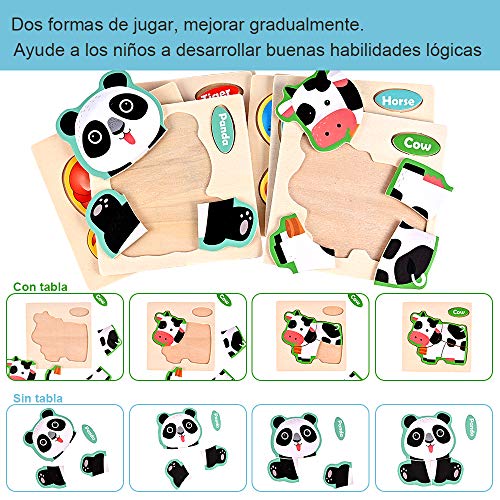 Fabu 16pz Puzzles de Madera Juguetes para Bebes, Habilidad Motora Fina Juego Educativos Rompecabezas Juegos Educativo Preescolar de Aprendizaje Temprano para Niños