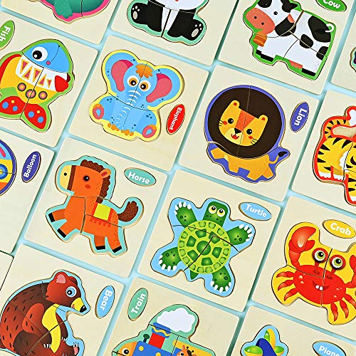 Fabu 16pz Puzzles de Madera Juguetes para Bebes, Habilidad Motora Fina Juego Educativos Rompecabezas Juegos Educativo Preescolar de Aprendizaje Temprano para Niños