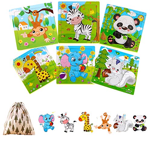 Felly Juguetes Niños 2 3 4 5 Años, Puzzles de Madera Educativos para Bebé, Juguete Montessori Puzzles Infantiles 6 Piezas Animales del Bosque, Rompecabezas Madera, Regalo de cumpleaños, Navidad