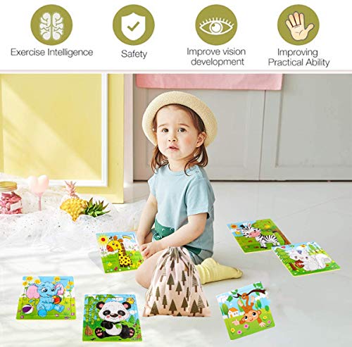 Felly Juguetes Niños 2 3 4 5 Años, Puzzles de Madera Educativos para Bebé, Juguete Montessori Puzzles Infantiles 6 Piezas Animales del Bosque, Rompecabezas Madera, Regalo de cumpleaños, Navidad