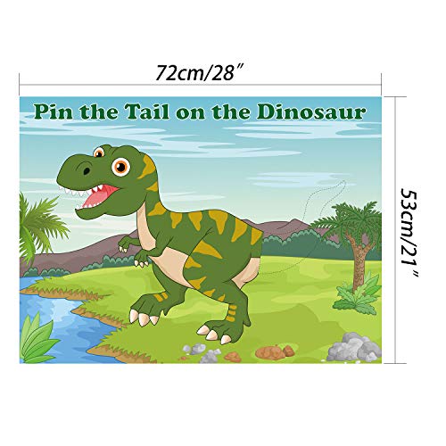 FEPITO Pin The Tail en el Juego de Dinosaurios con 24 Piezas de Colas para Cumpleaños del Dinosaurio Suministros para la Fiesta, Dinosaurio de los Niños Juego de Fiesta