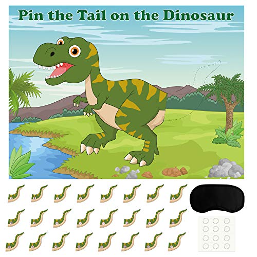FEPITO Pin The Tail en el Juego de Dinosaurios con 24 Piezas de Colas para Cumpleaños del Dinosaurio Suministros para la Fiesta, Dinosaurio de los Niños Juego de Fiesta