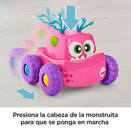 Fisher-Price Coche Monstruito rosa, juguete gateo, bebé +9 meses (Mattel DRG14)