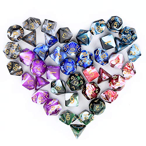 FLASHOWL Polyhedral Dice Set Table Games Dice 6 Sets Dice 6 x 7 Die Series D20, D12, D10, D8, D6, D4 DND Dice DND RPG MTG Double Colors One Piece, 6 Sets with 6 Colors (42 Pieces)