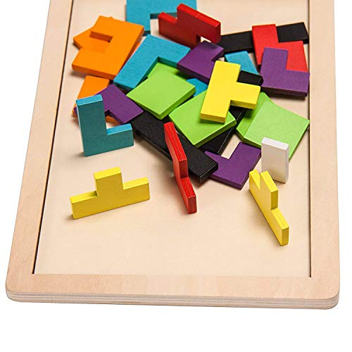 Flybiz Puzzle de Madera Tetris，Tangram Rompecabezas Juego Juguetes educativos (40 Piezas)，Jigsaw Puzzle Tetris del Juguete, Tetris del Niño del Juguete De Niños Montessori Rompecabezas De Madera
