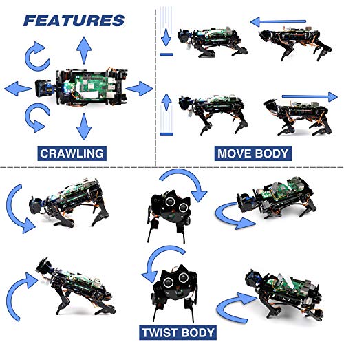 Freenove Robot Dog Kit para Raspberry Pi 4 B 3 B + B A +, Caminar, Autoequilibrio, Rastreo de Bolas, Reconocimiento Facial, Video en Vivo, Rango Ultrasónico, Cámara Servo Inalámbrica RC