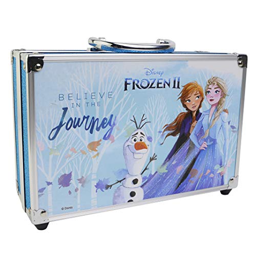 Frozen II Makeup Train Case - Maletín de Maquillaje de 2 Pisos - Set de Maquillaje para Niñas - Maquillaje Frozen - Neceser Maquillaje y Accesorios en un Maletín Reutilizable con Espejo