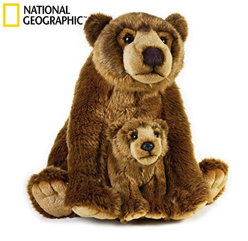 Geographics Grizzly NSG Los Animales de Peluche Madre con el bebé de Juguete de Felpa Nacional (2-Piece, Natural)